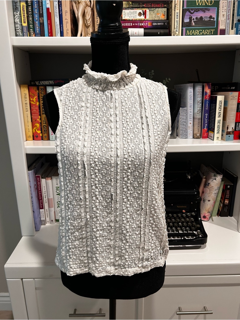 Anthropologie White Textured Mock-Neck Sleeveless Camisole